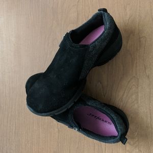 Lands' End black suede walking shoes. EUC.